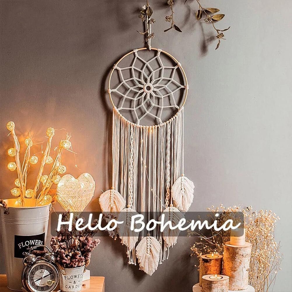 Grande tapisserie attrape-rêves blanc pompon fait main Casa - Accessoires et Décoration Naty Shop