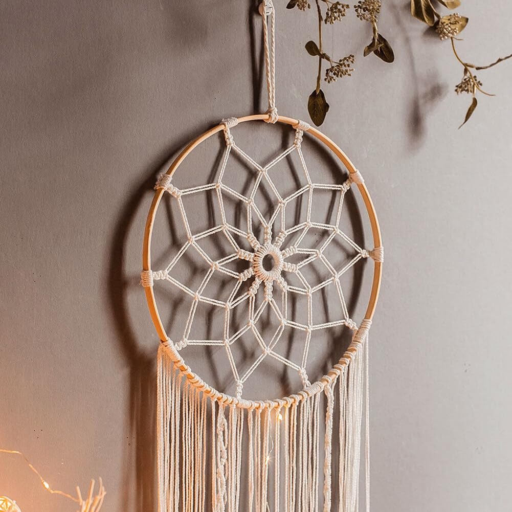 Grande tapisserie attrape-rêves blanc pompon fait main Casa - Accessoires et Décoration Naty Shop