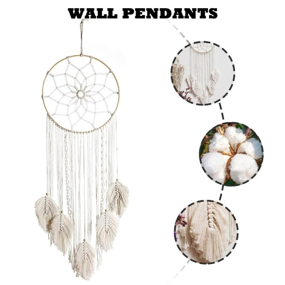 Grande tapisserie attrape-rêves blanc pompon fait main Casa - Accessoires et Décoration Naty Shop