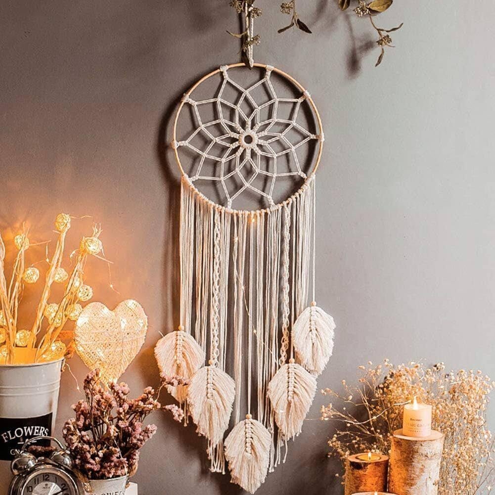 Grande tapisserie attrape-rêves blanc pompon fait main Casa - Accessoires et Décorations Naty Shop 1