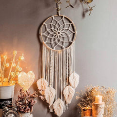 Grande tapisserie attrape-rêves blanc pompon fait main Casa - Accessoires et Décorations Naty Shop 1