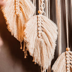 Grande tapisserie attrape-rêves blanc pompon fait main Casa - Accessoires et Décoration Naty Shop