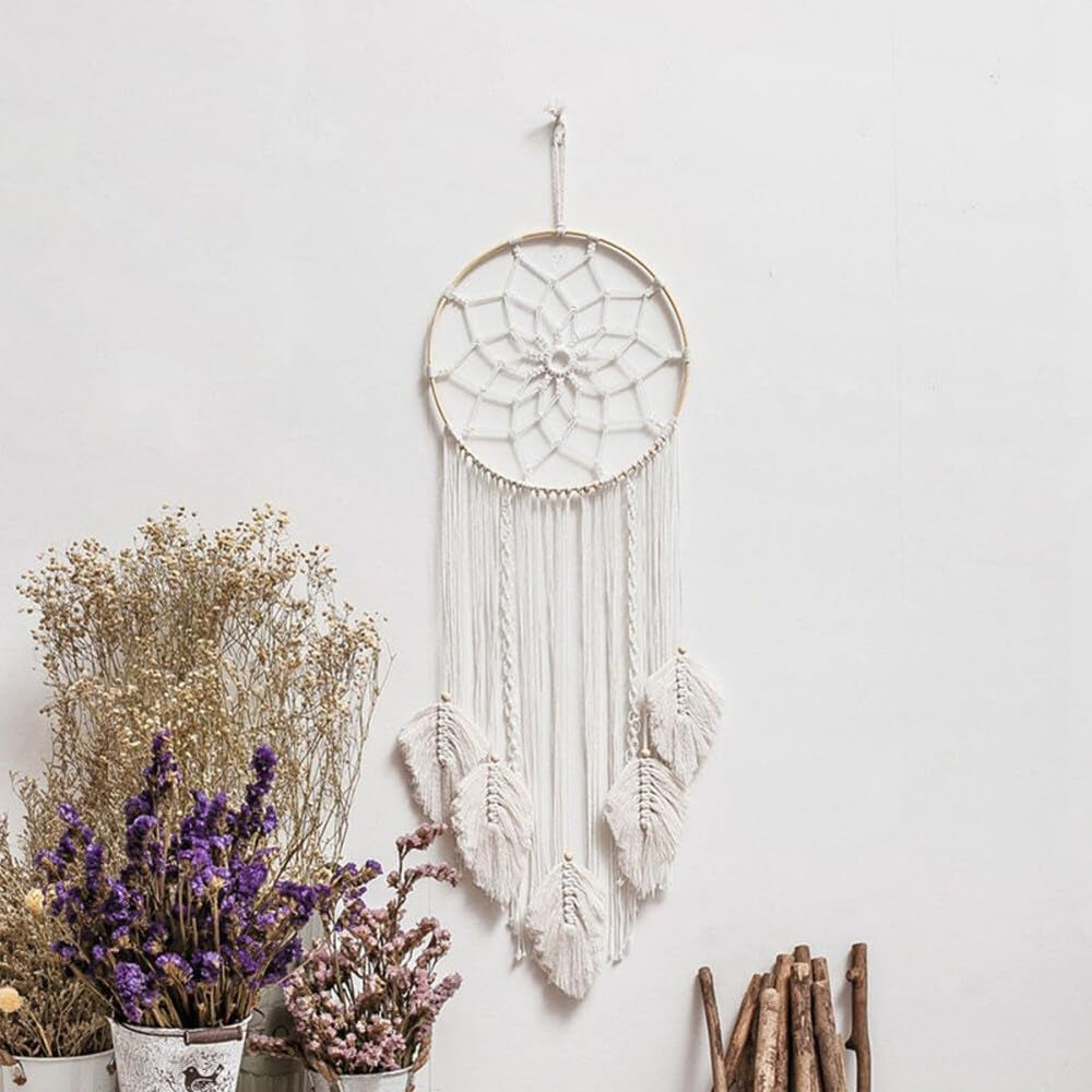 Grande tapisserie attrape-rêves blanc pompon fait main Casa - Accessoires et Décoration Naty Shop