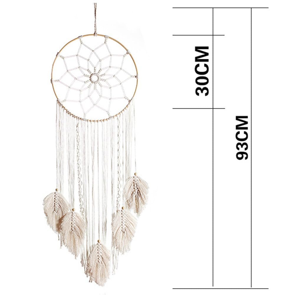 Grande tapisserie attrape-rêves blanc pompon fait main Casa - Accessoires et Décoration Naty Shop