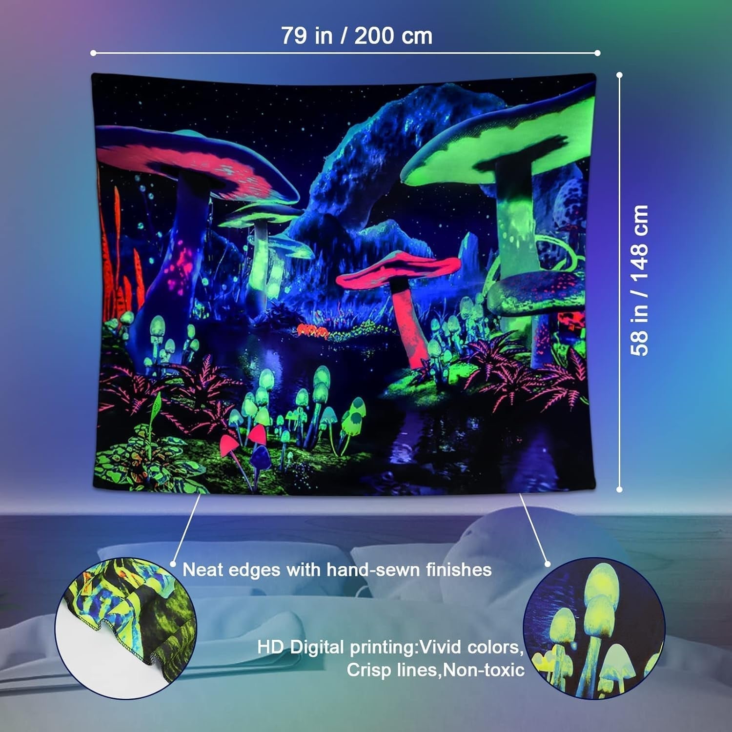 Tapisserie dremisland blacklight champignon psychédélique réactif galaxie mur Maison - Accessoires et Décorations Naty Shop