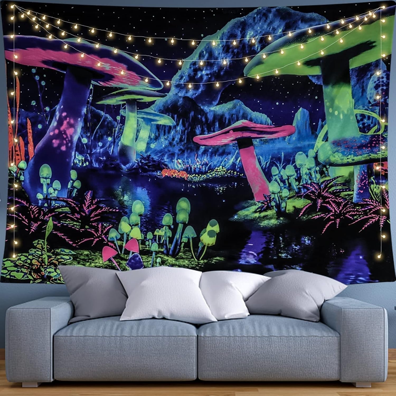 Tapiserie dremisland blacklight mushroom psychedelic reactive galaxy wall Casa - Accesorii si Decoratiuni Naty Shop
