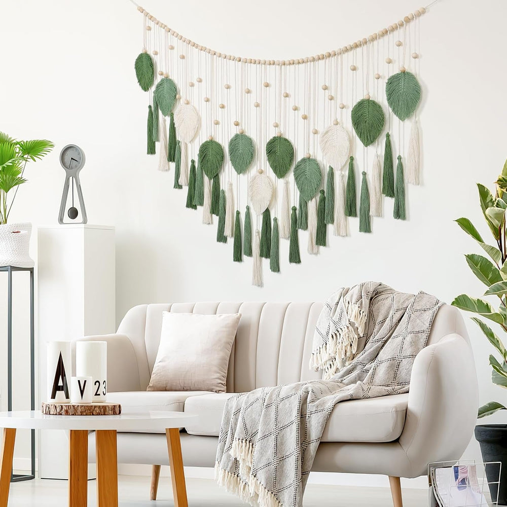 Tapisserie Dremisland grandes feuilles beige vert pompons Accueil - Accessoires et Décoration Naty Shop