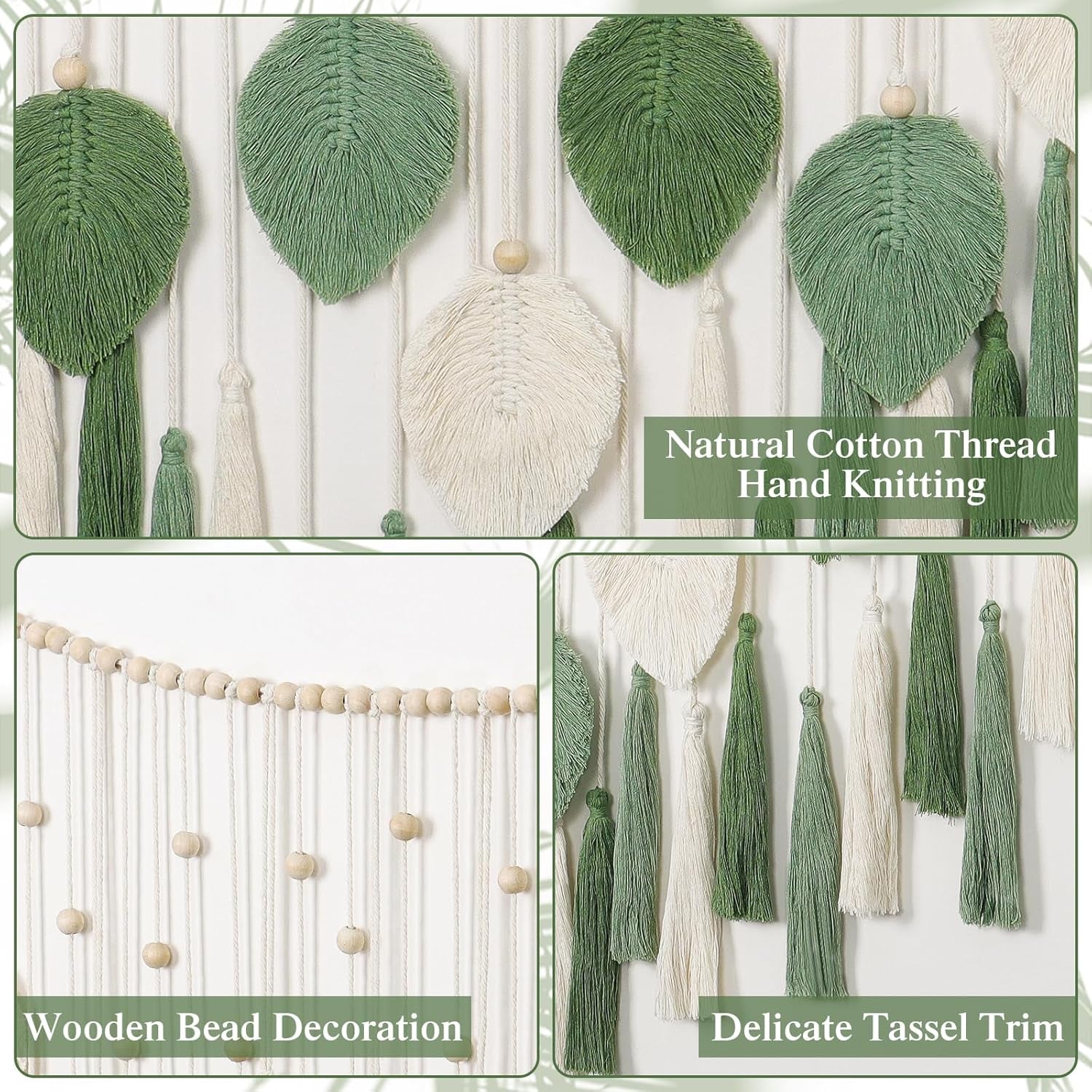 Tapisserie Dremisland grandes feuilles beige vert pompons Accueil - Accessoires et Décoration Naty Shop