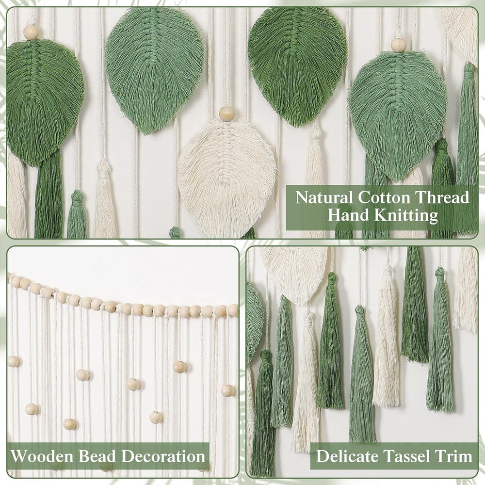 Tapisserie Dremisland grandes feuilles beige vert pompons Accueil - Accessoires et Décoration Naty Shop