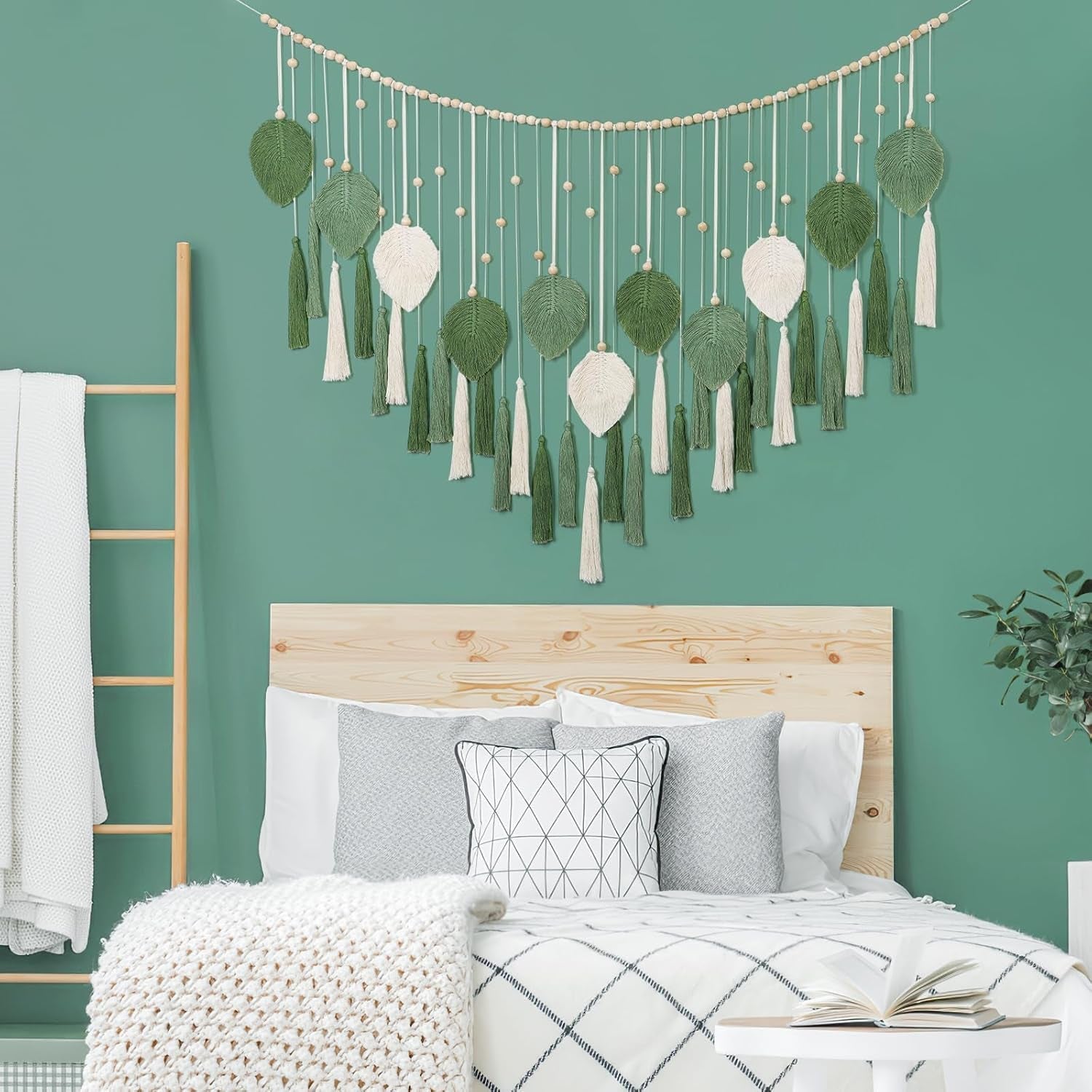 Tapisserie Dremisland grandes feuilles beige vert pompons Accueil - Accessoires et Décoration Naty Shop