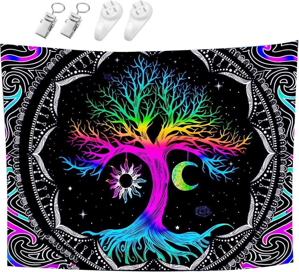 Tapisserie fluorescente arbre vie lune psychédélique Accueil - Accessoires et Décorations Naty Shop
