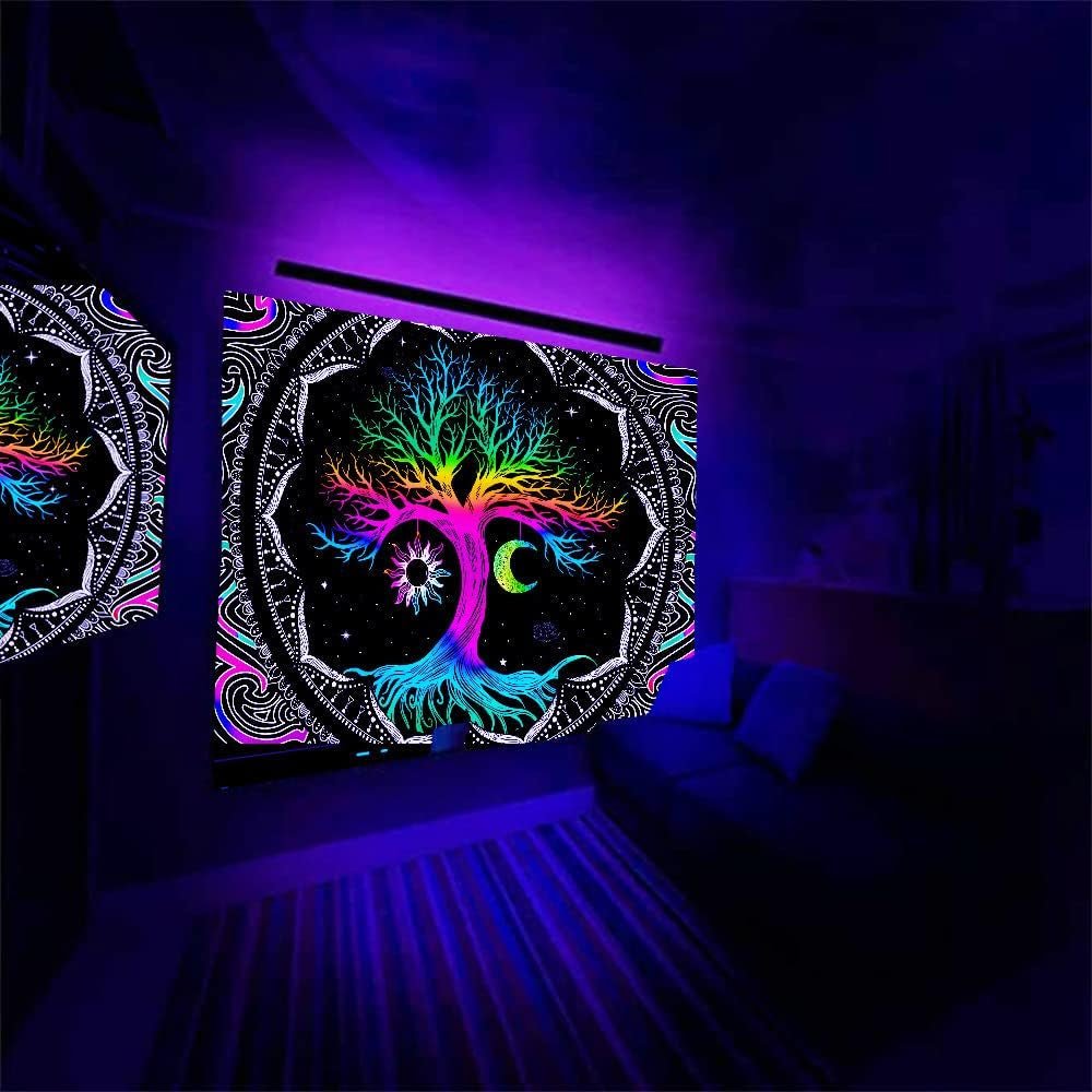 Tapisserie fluorescente arbre vie lune psychédélique Accueil - Accessoires et Décorations Naty Shop
