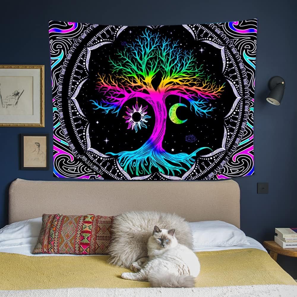 Tapisserie fluorescente arbre vie lune psychédélique Accueil - Accessoires et Décorations Naty Shop