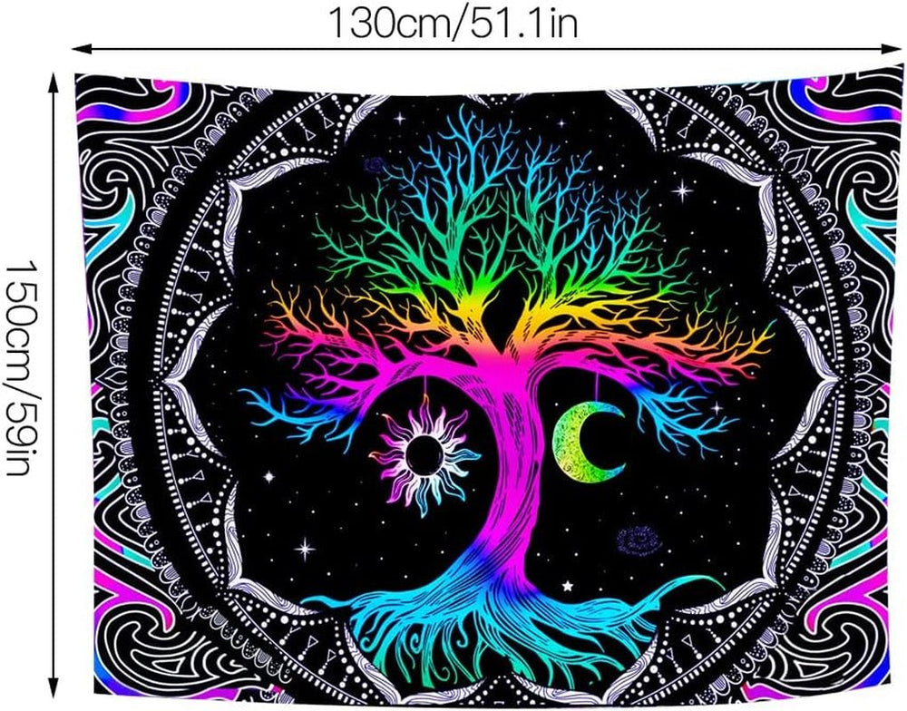 Tapisserie fluorescente arbre vie lune psychédélique Accueil - Accessoires et Décorations Naty Shop