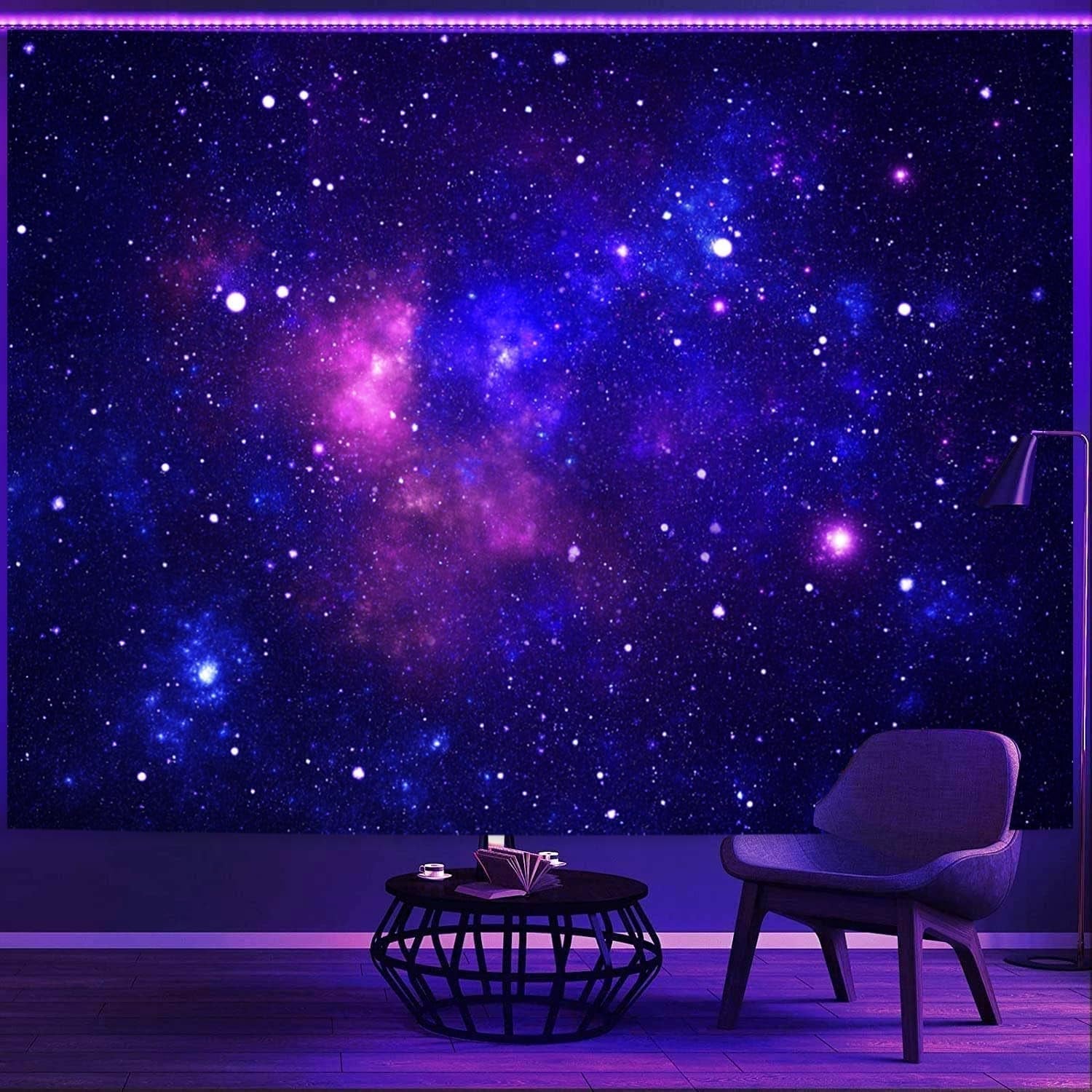 Tapisserie galaxie lumière noire ciel étoilé bleu réactif Maison - Accessoires et Décorations Naty Shop Galaxie 150L X 130B Cm