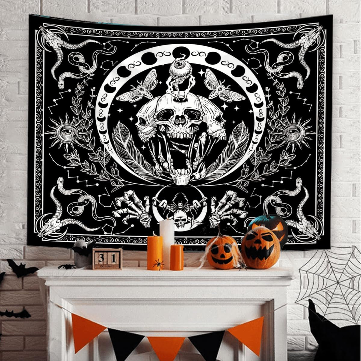 Tapisserie gothique halloween bannière noir blanc Accueil - Accessoires et Décoration Naty Shop