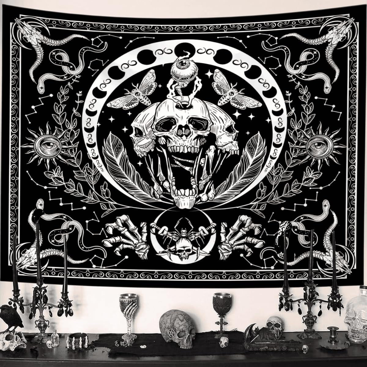 Tapisserie gothique halloween bannière noir blanc Accueil - Accessoires et Décoration Naty Shop