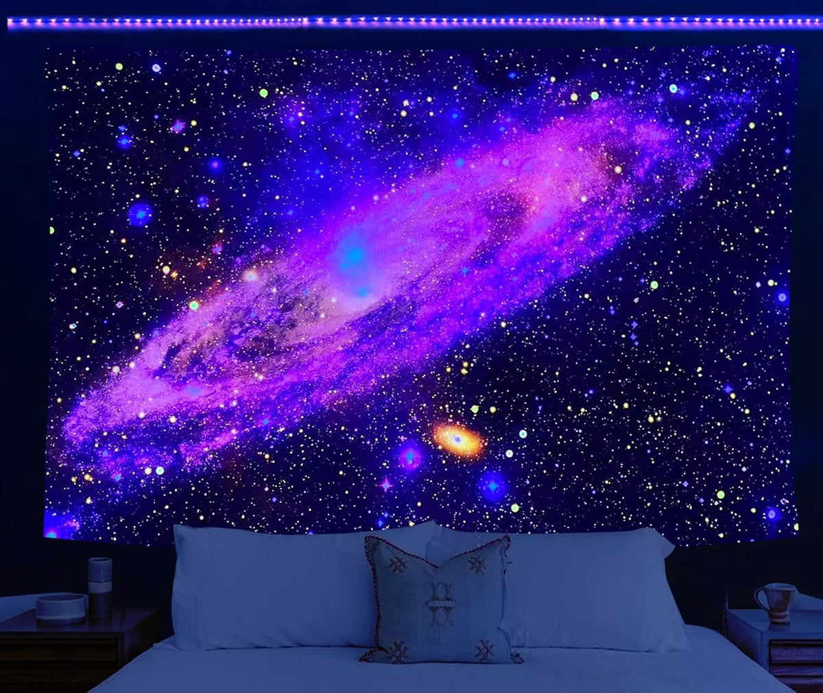 Holavida tapisserie galaxie fluorescente ciel étoilé esthétique abstraite Maison - Accessoires et Décorations Naty Shop Cosmic Galaxy-A 200L X 150B Cm
