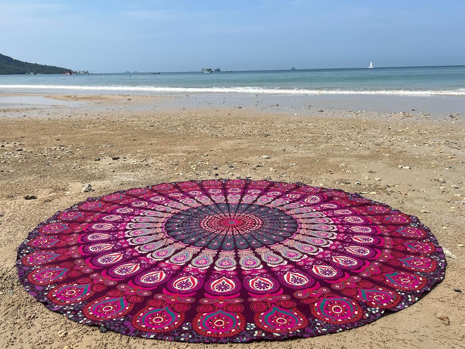 Serviette de plage tapisserie Inde ronde mandala hippie violet Accueil - Accessoires et Décoration Naty Shop