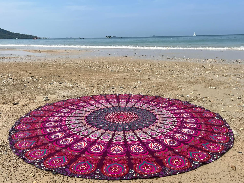 Serviette de plage tapisserie Inde ronde mandala hippie violet Accueil - Accessoires et Décoration Naty Shop