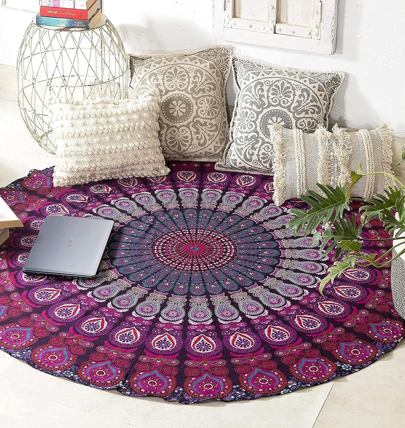 Serviette de plage tapisserie Inde ronde mandala hippie violet Accueil - Accessoires et Décoration Naty Shop