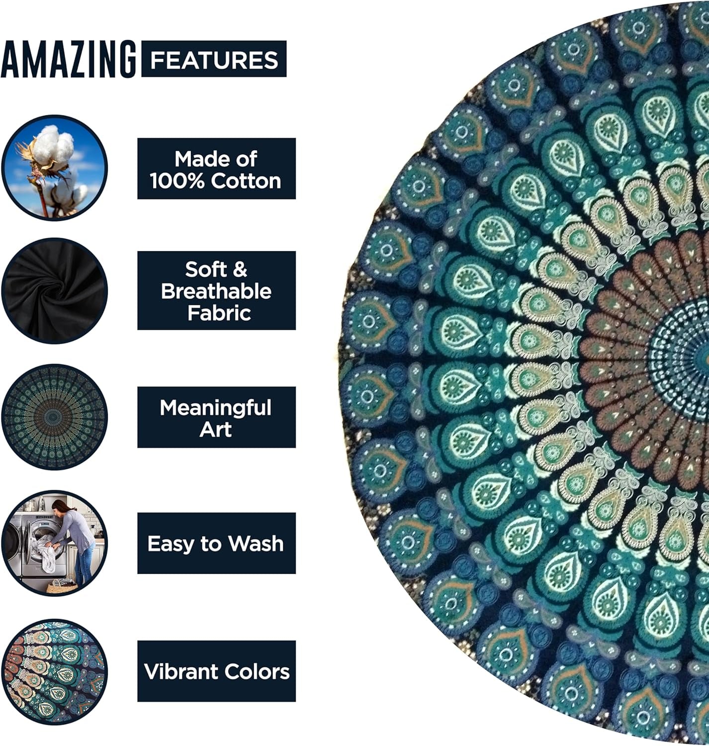 Serviette de plage tapisserie Inde ronde mandala hippie grande Maison Indienne - Accessoires et Décorations Naty Shop