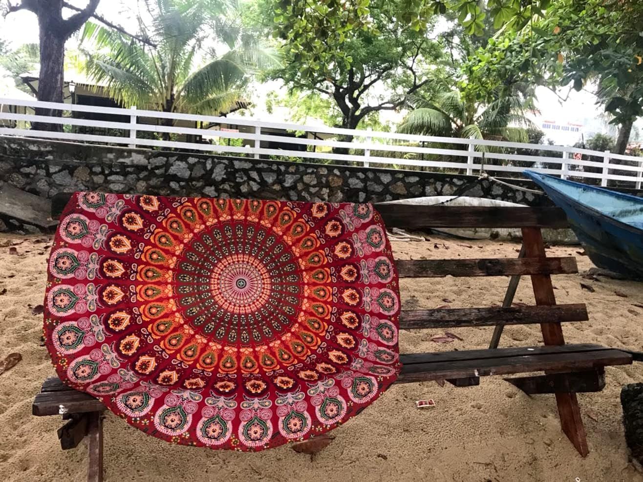 Serviette de plage tapisserie Inde ronde mandala hippie grande Maison Indienne - Accessoires et Décorations Naty Shop