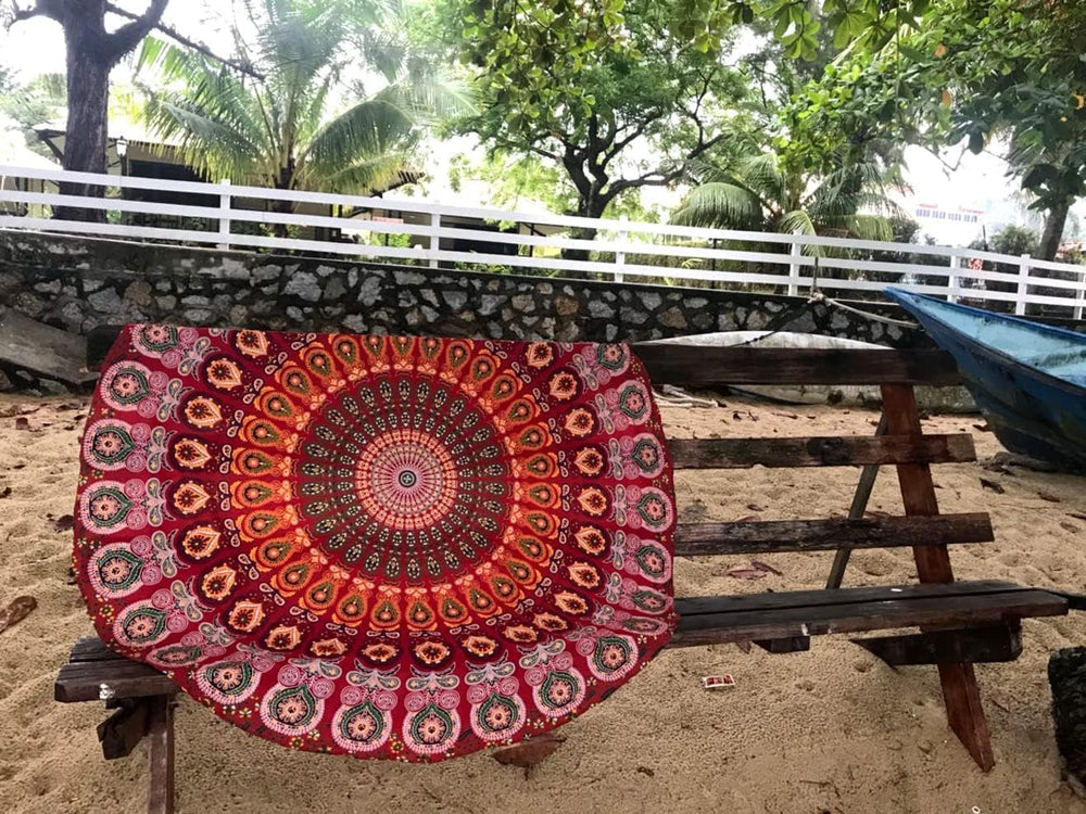 Serviette de plage tapisserie Inde ronde mandala hippie grande Maison Indienne - Accessoires et Décorations Naty Shop