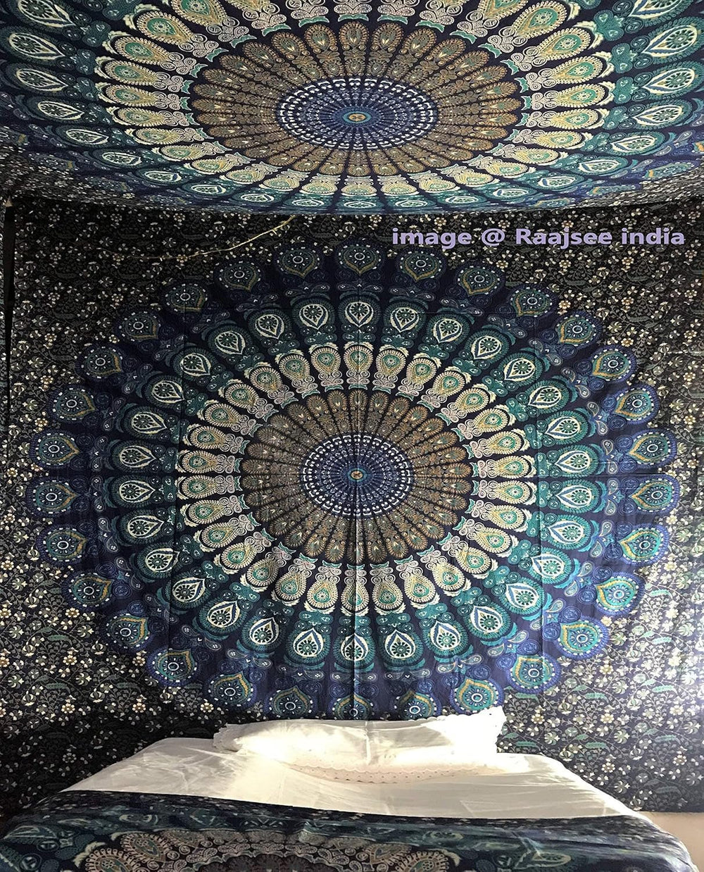 Tapisserie indienne mandala psychédélique éléphant bleu turquoise Accueil - Accessoires et Décorations Naty Shop