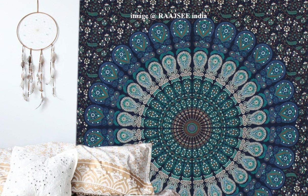 Tapisserie indienne mandala psychédélique éléphant bleu turquoise Accueil - Accessoires et Décorations Naty Shop