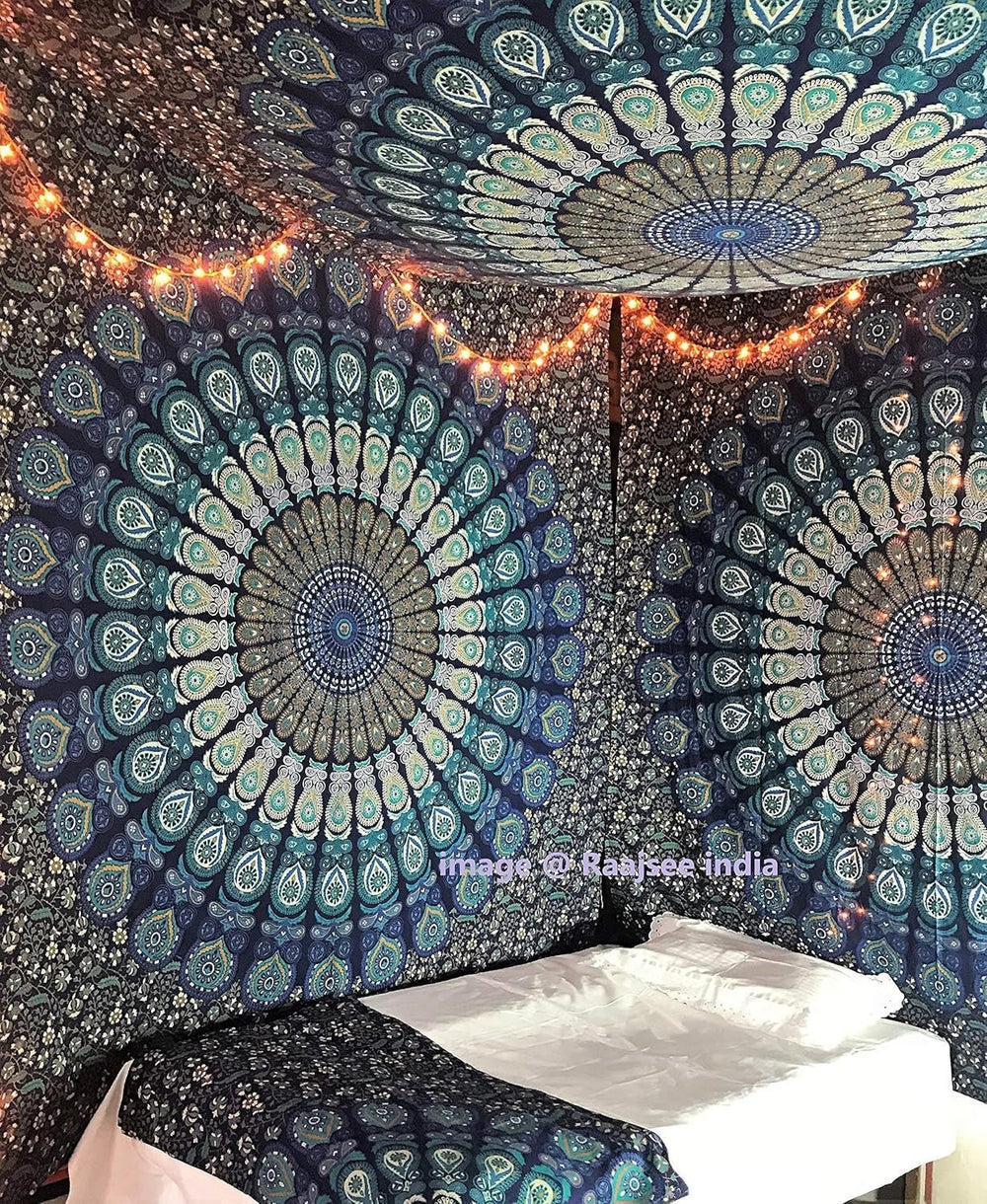 Tapisserie indienne mandala psychédélique éléphant bleu turquoise Accueil - Accessoires et Décorations Naty Shop
