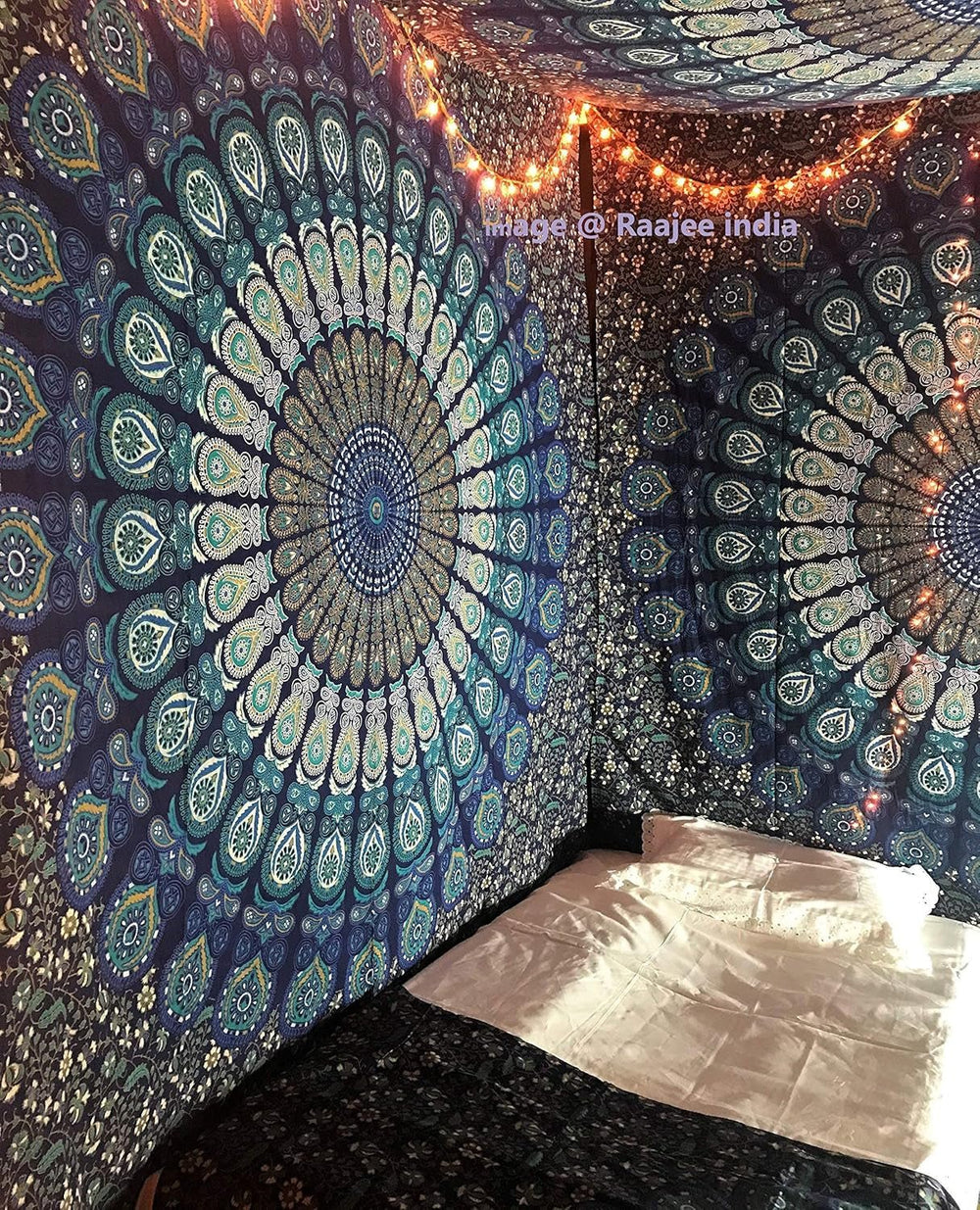Tapisserie indienne mandala psychédélique éléphant bleu turquoise Accueil - Accessoires et Décorations Naty Shop