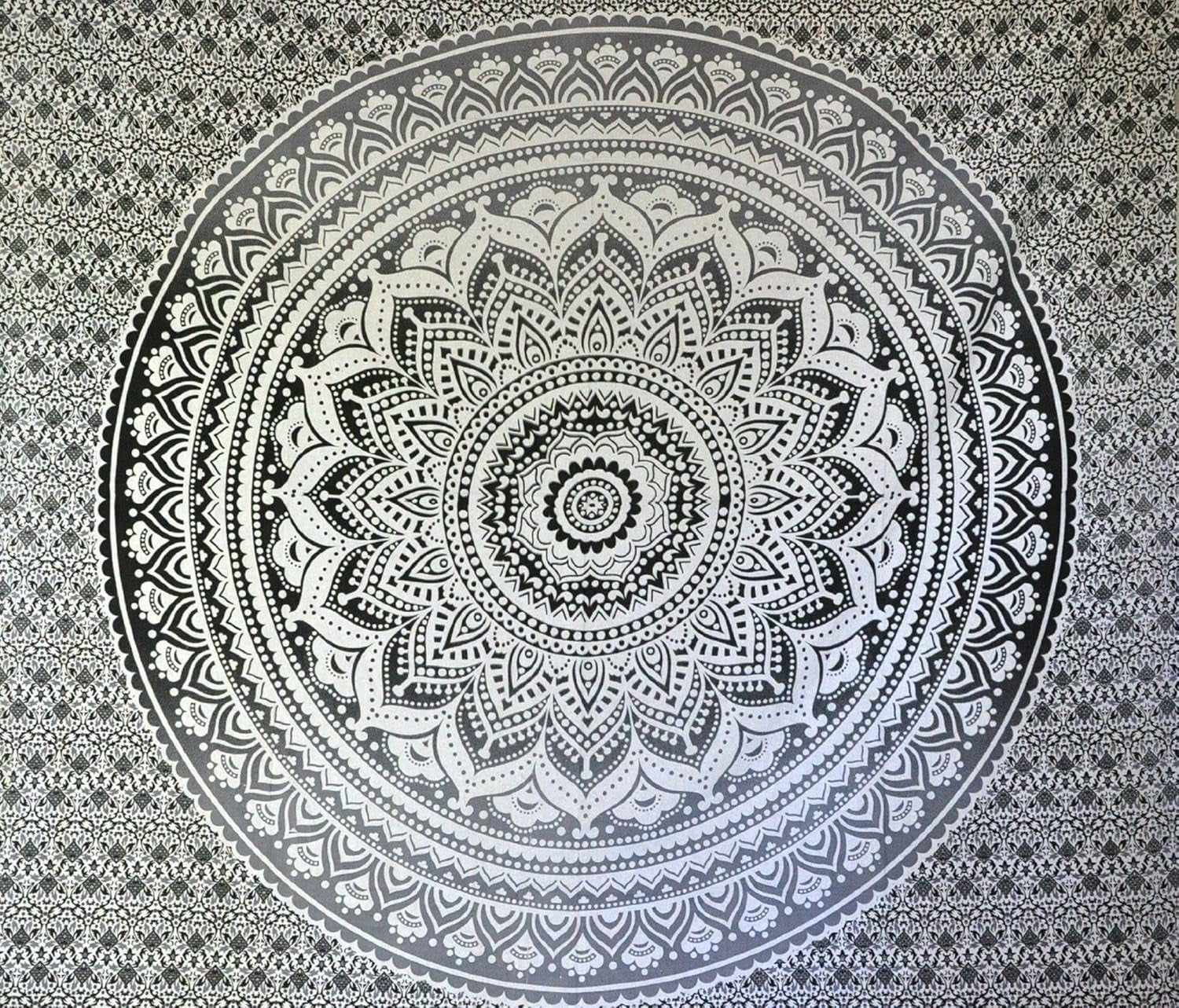 Tapisserie indienne mandala psychédélique noir blanc India Accueil - Accessoires et Décorations Naty Shop