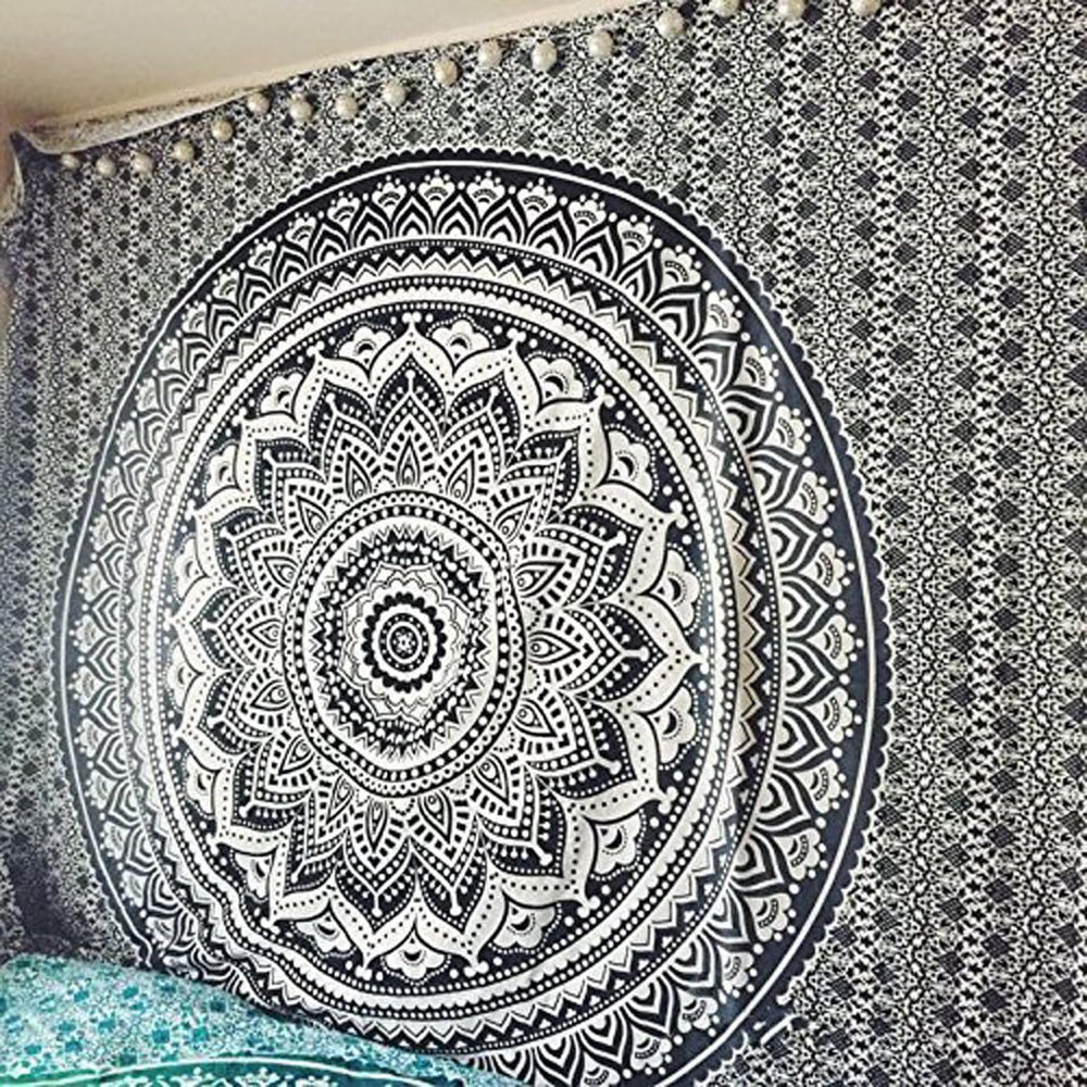 Tapisserie indienne mandala psychédélique noir blanc India Accueil - Accessoires et Décorations Naty Shop