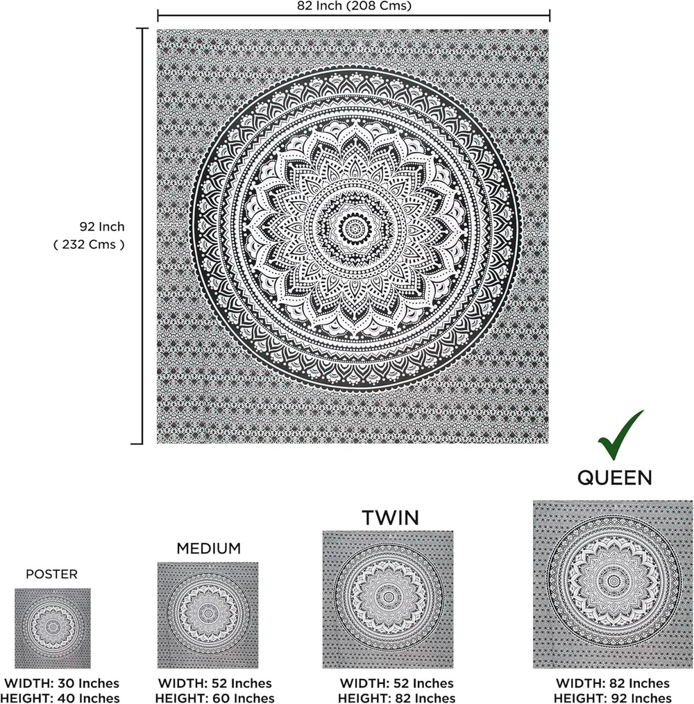 Tapisserie indienne mandala psychédélique noir blanc India Accueil - Accessoires et Décorations Naty Shop