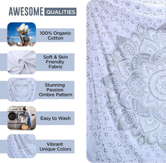 Tapisserie indienne mandala argent blanc chambre toile esthétique Maison - Accessoires et Décorations Naty Shop