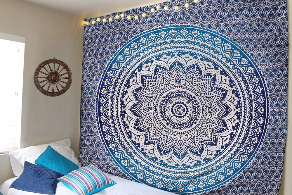 Tapisserie indienne mandala bleu décoration de chambre esthétique Maison - Accessoires et Décorations Naty Shop