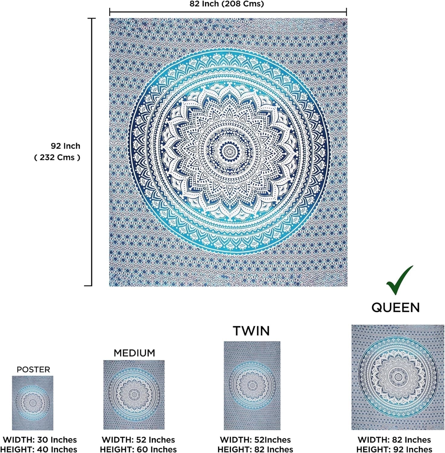 Tapisserie indienne mandala bleu décoration de chambre esthétique Maison - Accessoires et Décorations Naty Shop