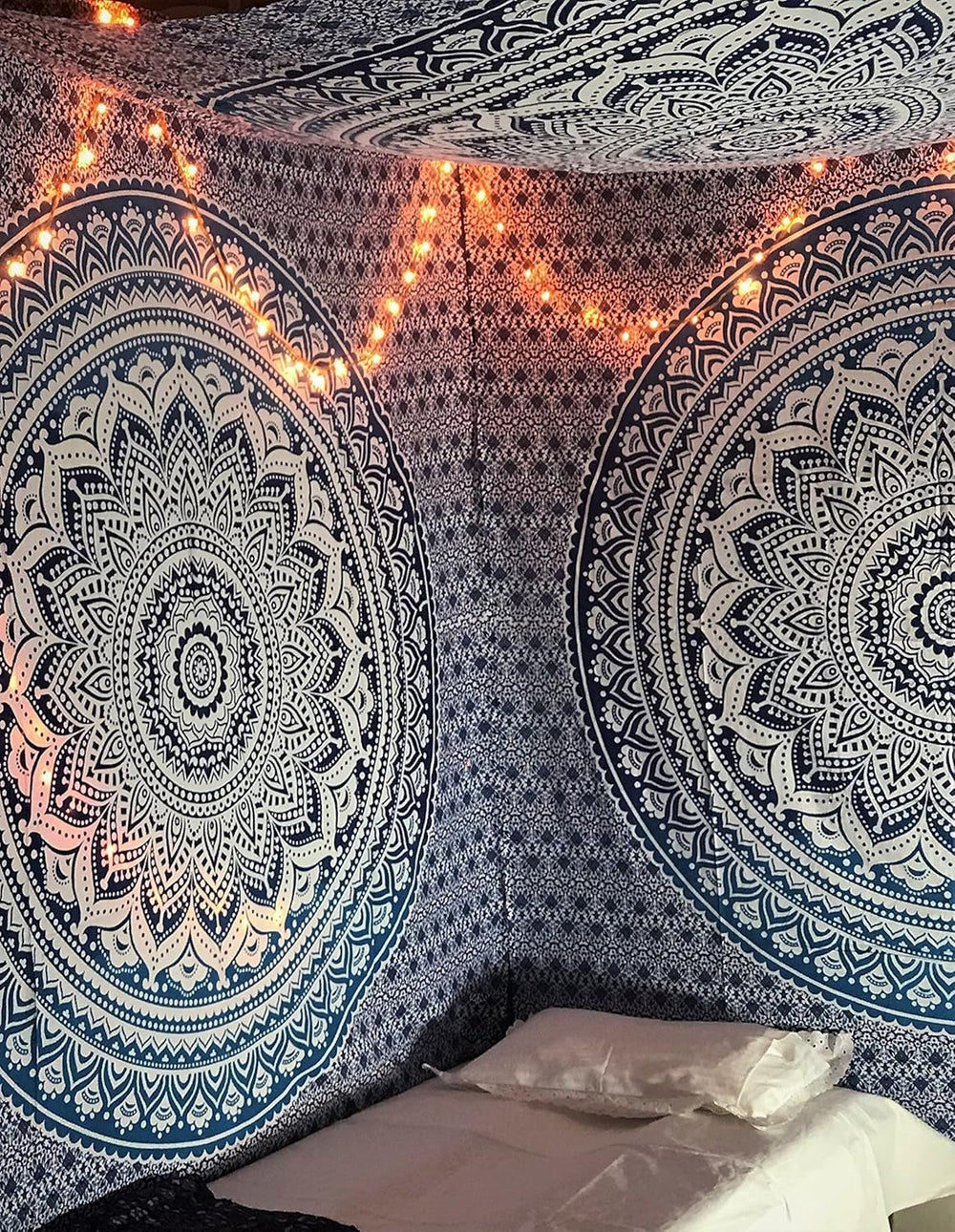 Tapisserie indienne mandala bleu décoration de chambre esthétique Maison - Accessoires et Décorations Naty Shop