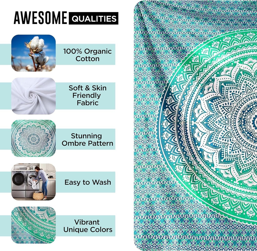 Tapisserie indienne mandala vert décoration esthétique Décoration d'intérieur - Accessoires et Décorations Naty Shop