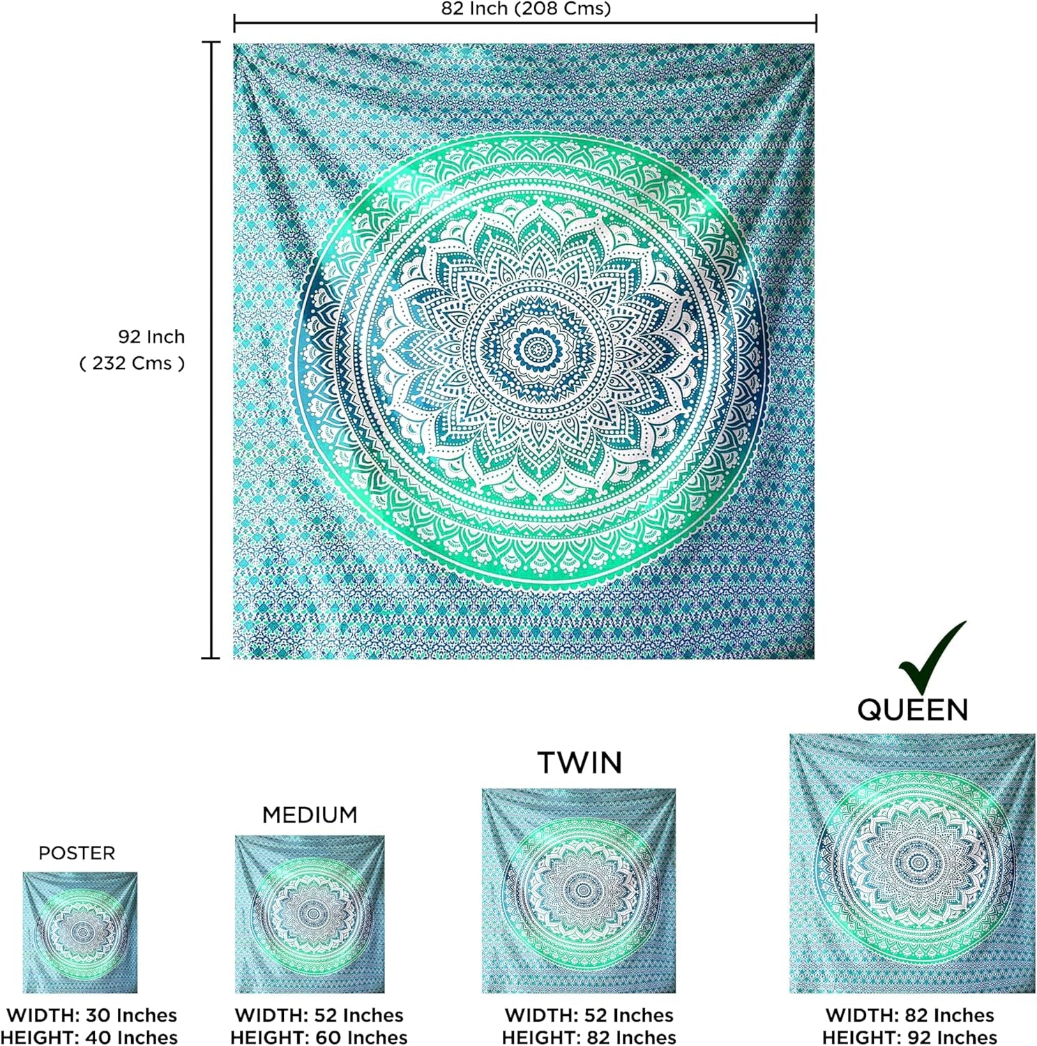 Tapisserie indienne mandala vert décoration esthétique Décoration d'intérieur - Accessoires et Décorations Naty Shop