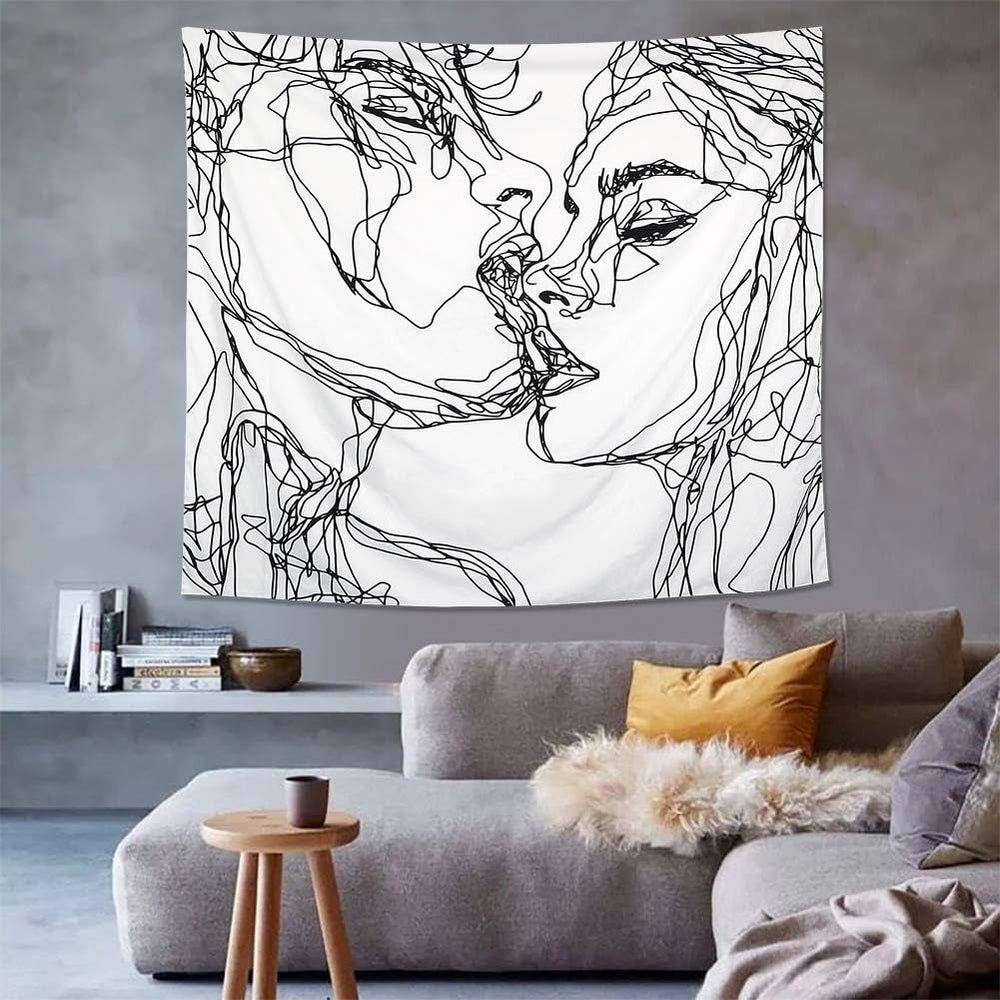 Tapiserie lomohoo abstract sketch art negru alb kissing Casa - Accesorii si Decoratiuni Naty Shop