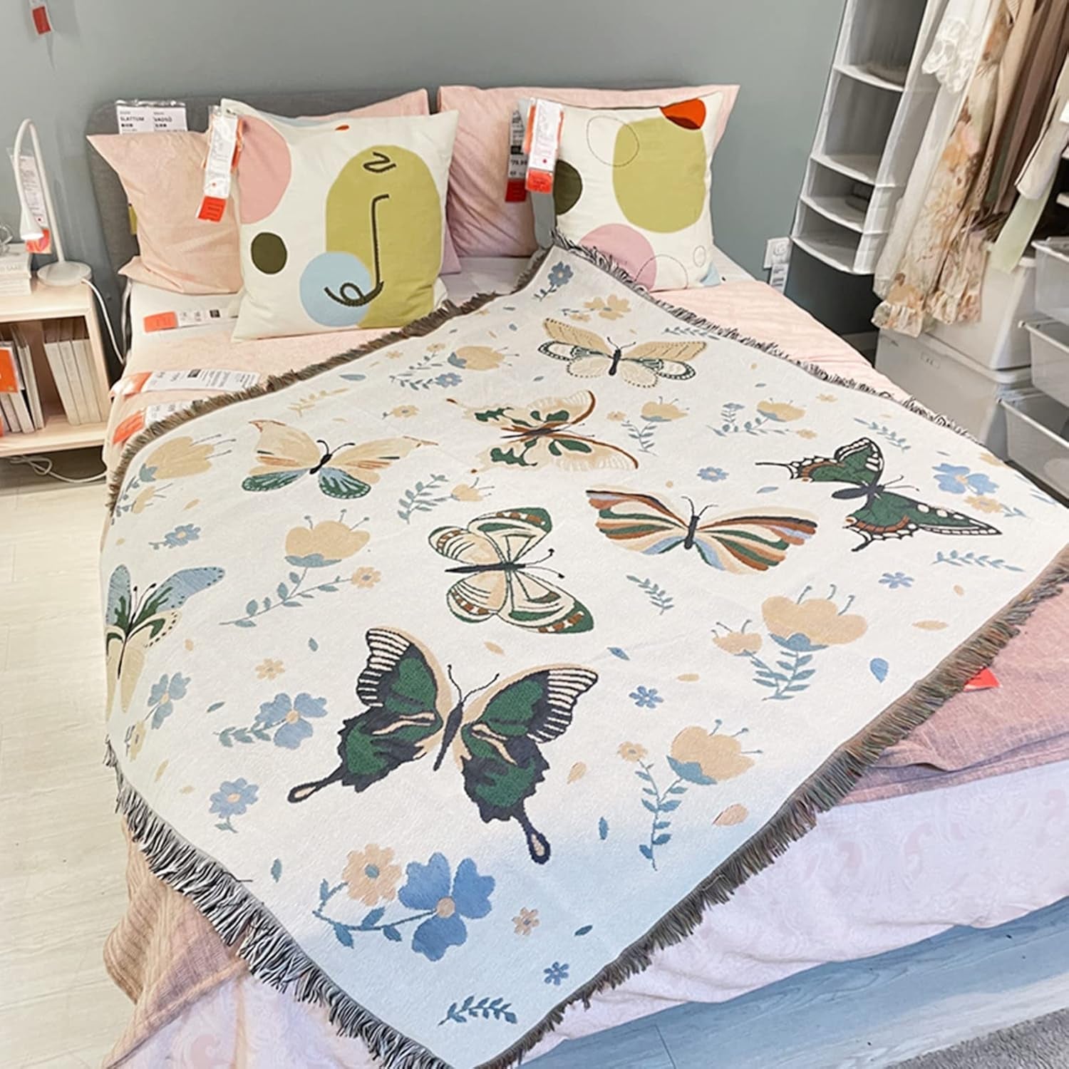 Tapisserie lumisyne plaid double face tissé en coton Accueil - Accessoires et Décorations Naty Shop Le papillon rencontre la fleur