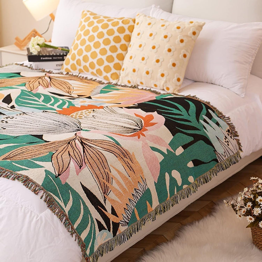 Tapisserie lumisyne couvre-lit tissé en coton double face Casa - Accessoires et Décorations Naty Shop Flowers Blätter