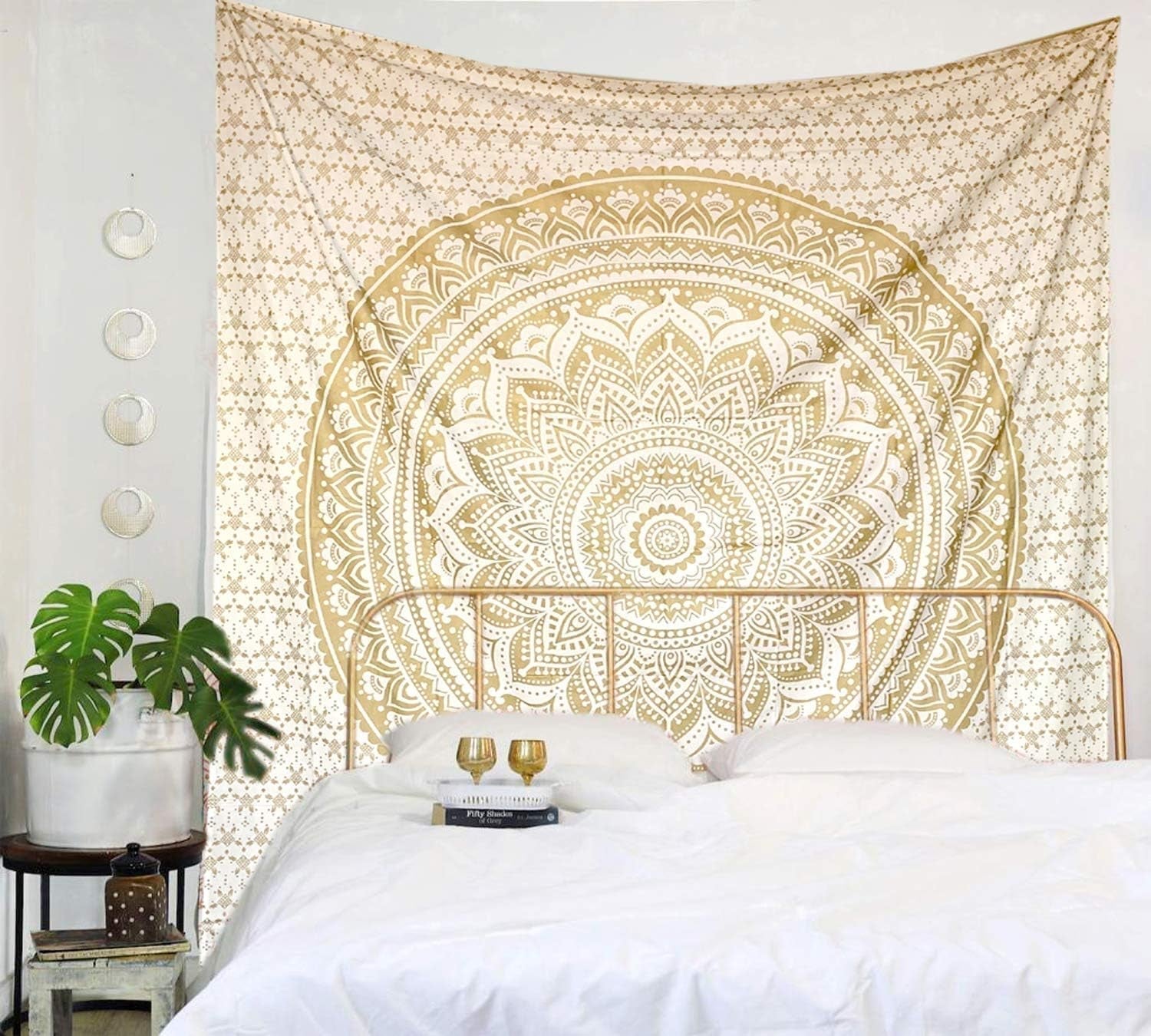 Tapisserie Mandala décoration de chambre esthétique toile blanche dorée Maison - Accessoires et Décorations Naty Shop