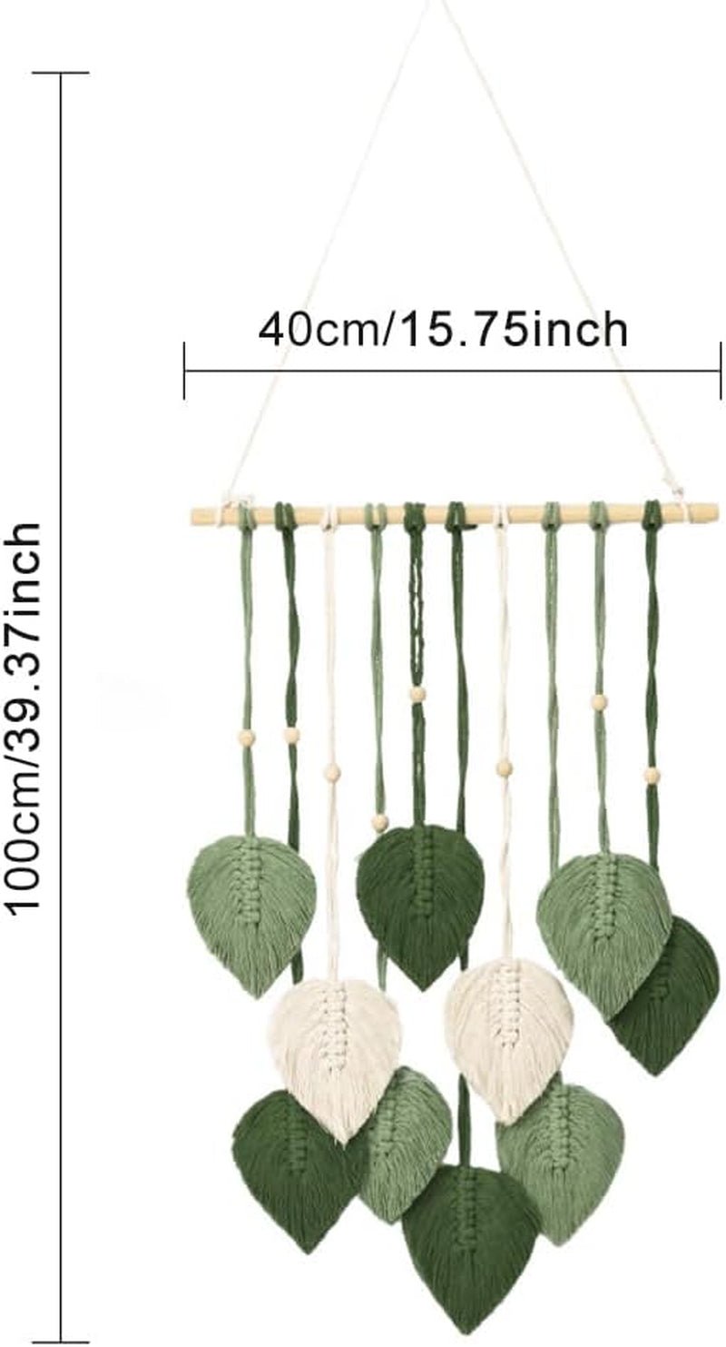 Tapisserie faite main avec perles en bois et feuilles vertes Casa - Accessoires et Décorations Naty Shop