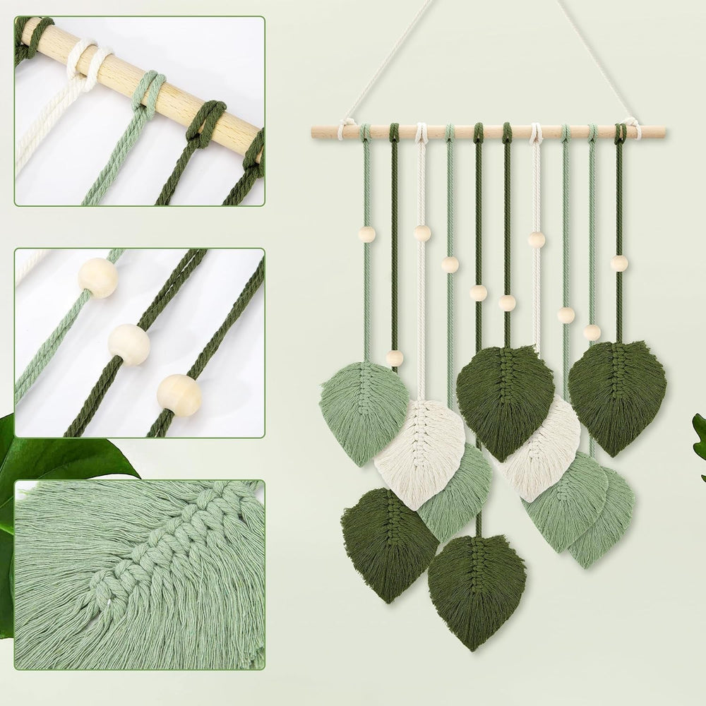 Tapisserie perles en bois feuilles vertes crochet Accueil - Accessoires et Décorations Naty Shop