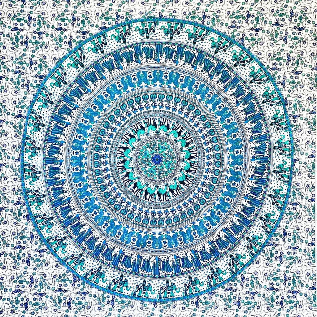 Tapiserie momomus mandala bumbac colorat desene orientale Casa - Accesorii si Decoratiuni Naty Shop Alb-albastru 135L X 210B Cm