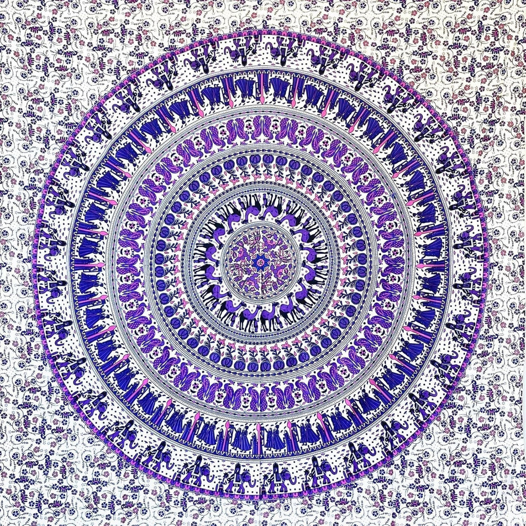 Tapiserie momomus mandala bumbac colorat desene orientale Casa - Accesorii si Decoratiuni Naty Shop Alb-liliac 135L X 210B Cm