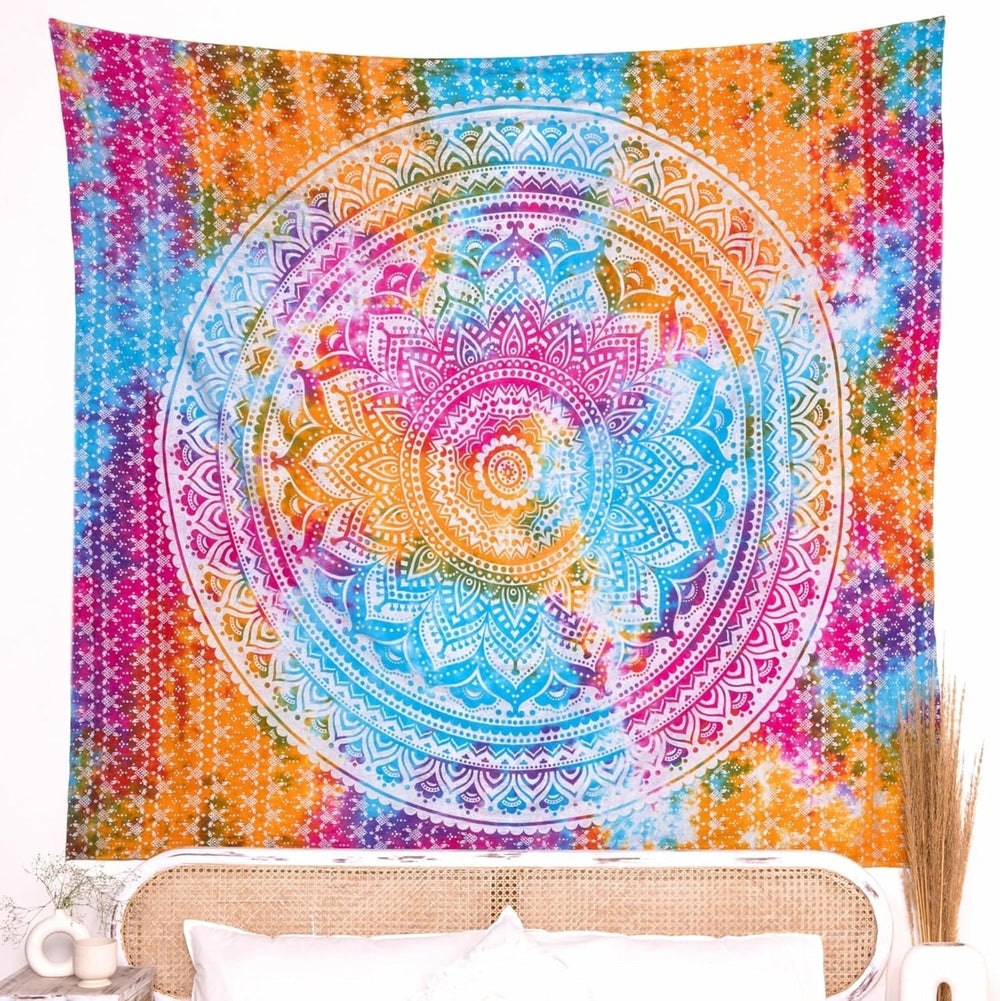 Tapiserie rajrang mandala bumbac verde mare Casa - Accesorii si Decoratiuni Naty Shop Multicolor 152.4L X 127B Cm